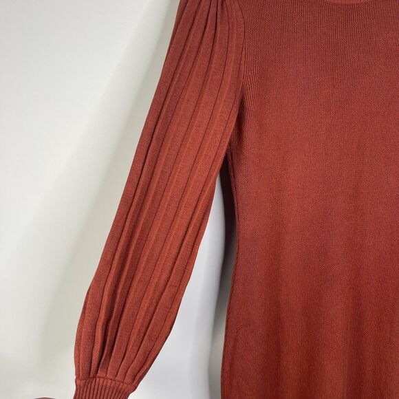 Nina Leonard Womens Sweater Dress Size Small Balloon Sleeve Ribbed Orange - Picture 3 of 7